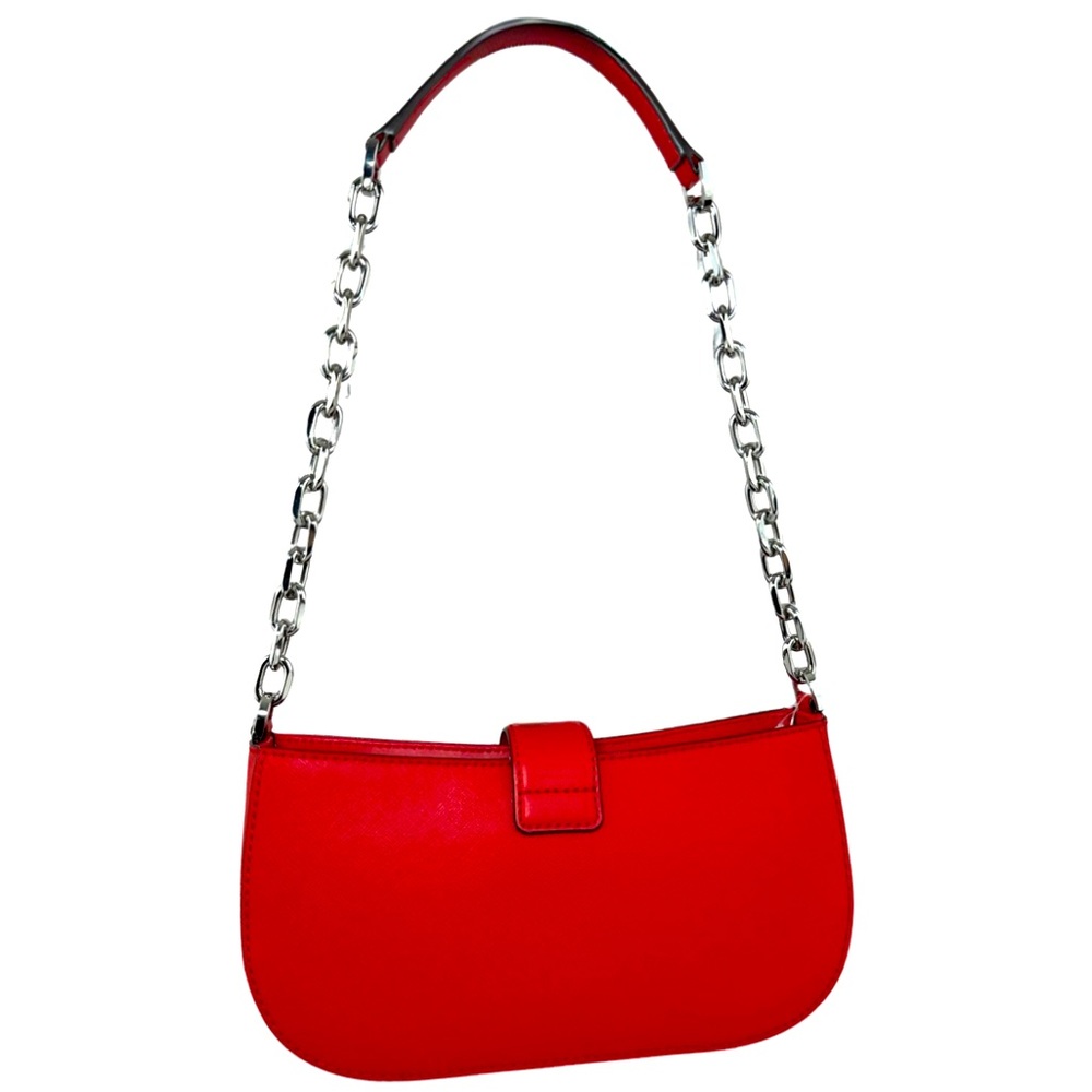 MICHAEL KORS CARMEN SMALL POUCHETTE CHAIN SHOULDER BAG PURSE Bright Red $398 - Picture 2 of 5